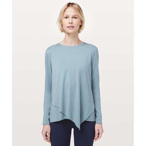 Lululemon Womens Sweetest Day Top Sz 4 Blue Cast Tencel Layered Hem Athleisure